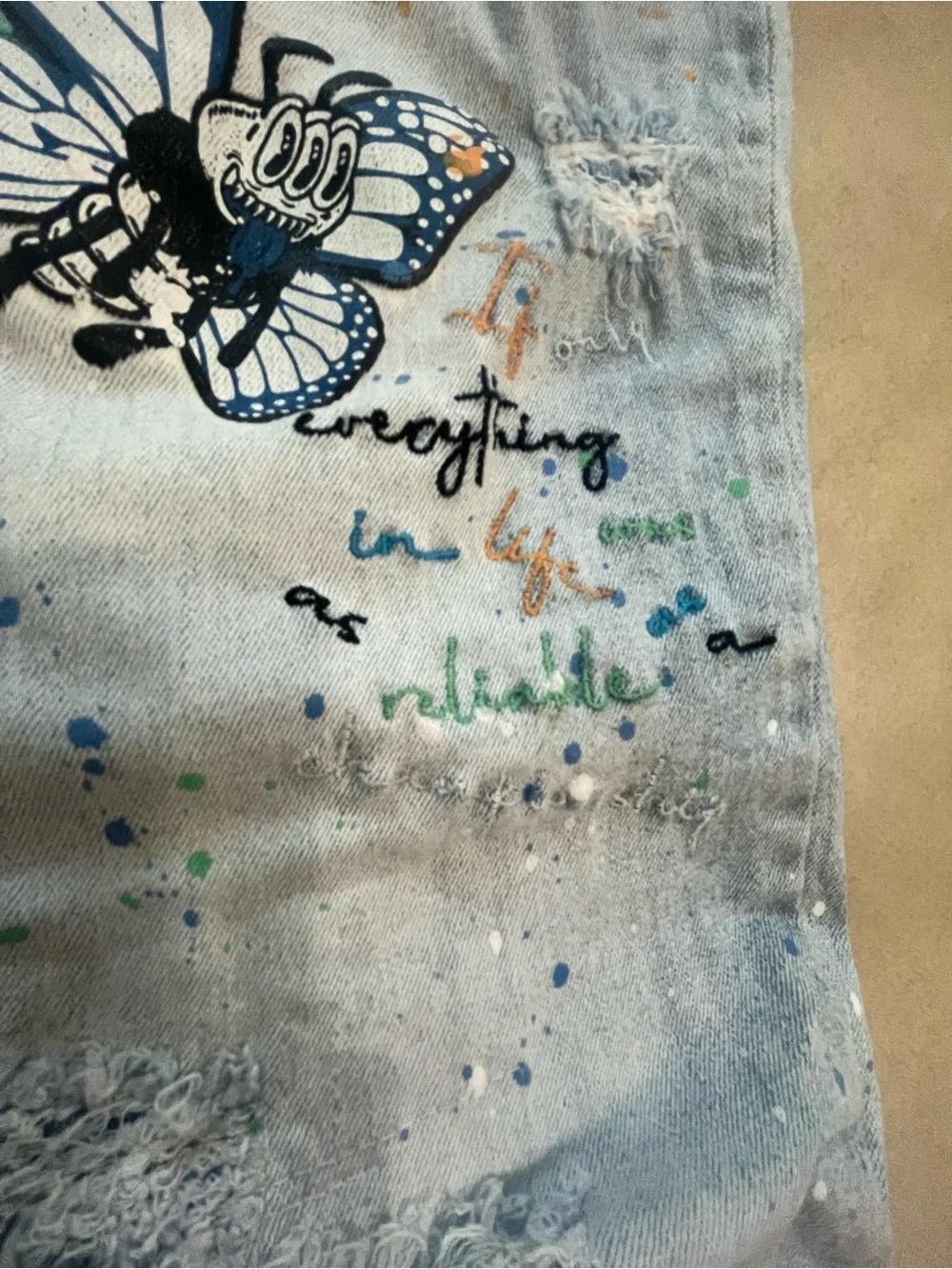 Smoke Rise “Peace & Harmony” Embroidered Distressed Jeans 38x32
